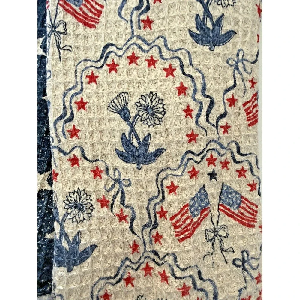 Brooks Brothers Kitchen Dish Towels July 4th Waffle Weave Set of 3 Flags Stars